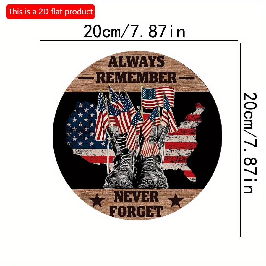 2D Flat 20*20cm1pc Always Remember Never Forget 4th of July Warrior Shoes and Flag Pattern Wooden Hanging Door Decor, USA Independence Day Patriotic