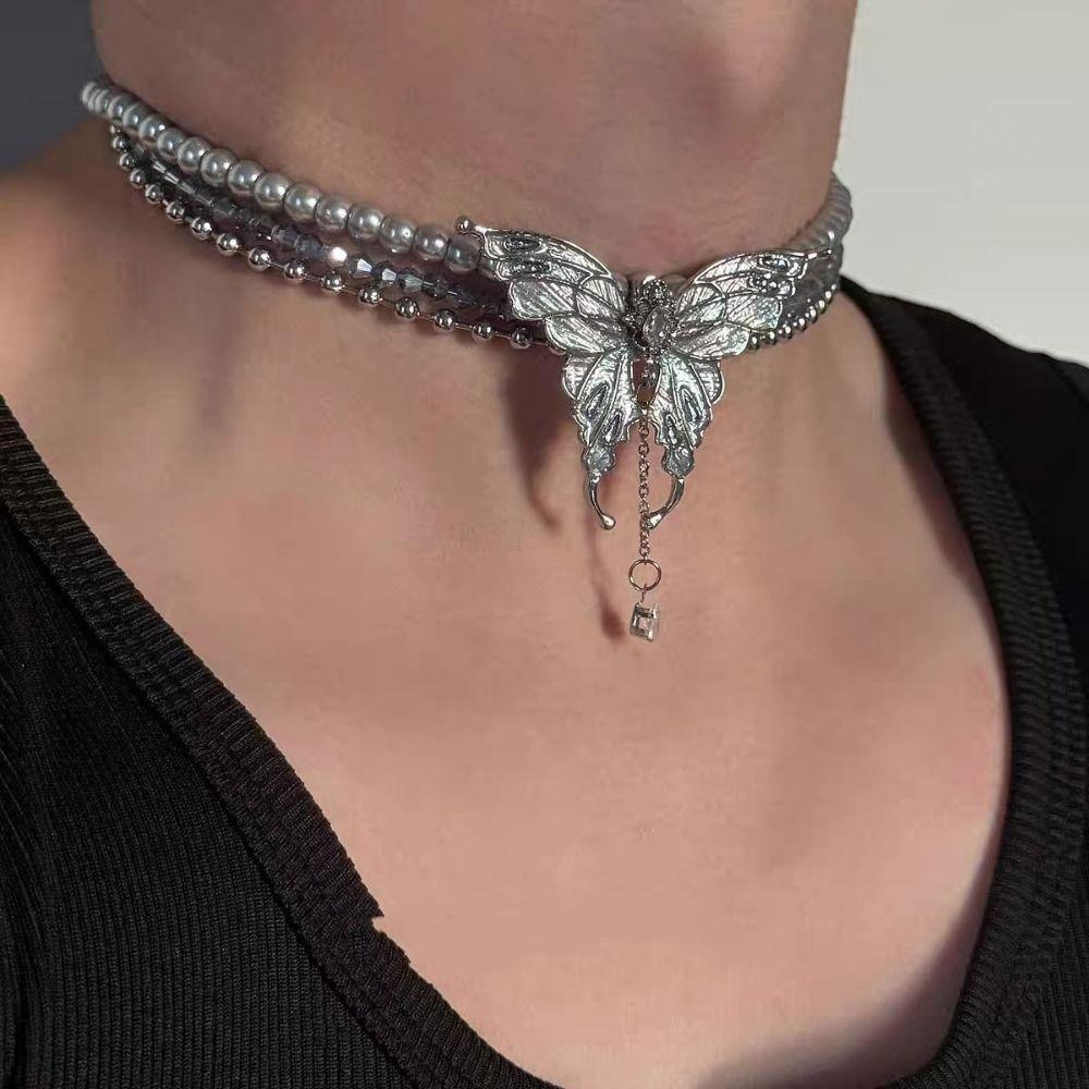 Advanced Sense Butterfly Necklaces Rhinestone Multilayered Choker  Jewelry Accessories
