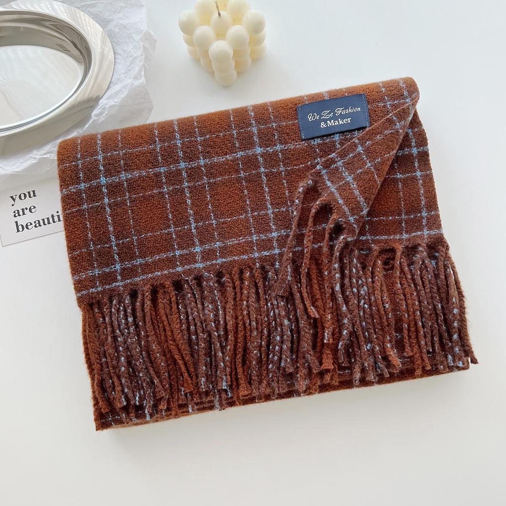 New imitation cashmere plaid thickened scarf women's atmosphere warm autumn and winter white soft fringed shawl scarf