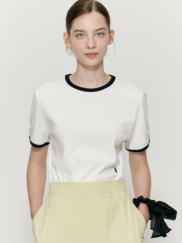 BEMUSE MANSION Ribbed Binding B Point T-Shirt - Black Stripe