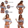 Sexy schulterfreier Bikini mit Rüschenkanten und floralen Akzenten Hochwertiges Polyester-Material