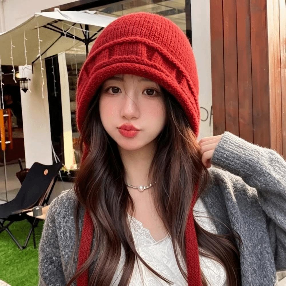 Solid Color Ear Protection Hat Plush Pullover Hat Fashion Winter Knitted Hat Women