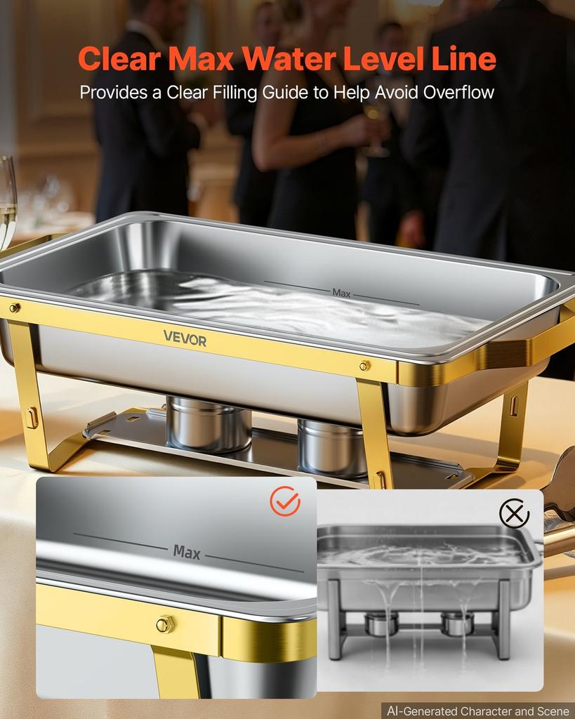 2 Packs Chafing Dishes for Buffet Set, 8.5L Stainless Steel Chafer, for Banquet Party Wedding, Rectangle Buffet Server and Warmer, with 1 Full & 2