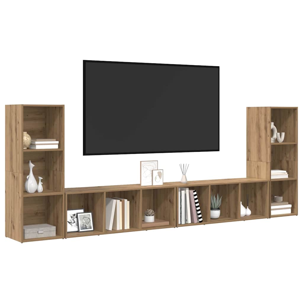 Wall Mounted TV Cabinet Set 4 Pcs Artisan Oak Finish 37 X 35 X 107 Cm
