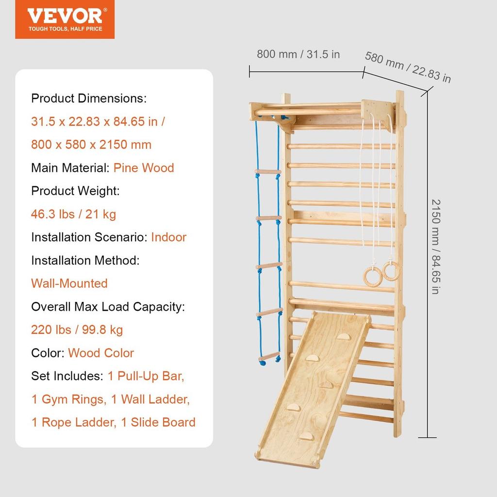Schwedische Sprossenwand Kletterwand 5 in 1 Holz Indoor Spielplatz Kletterspielzeug