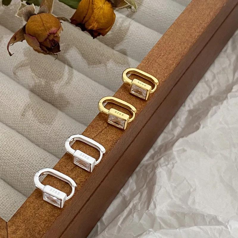 Luxury Exquisite Geometric Square Crystal Hoop Earrings for Women Temperament Gold Color Stainless Steel Korea Jewelry Wholesale
