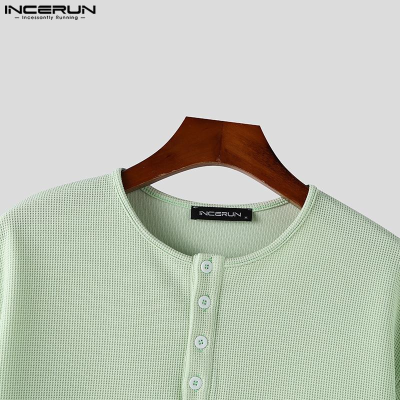 INCERUN Summer Men Short Sleeve Casual Loose Texture Henley T-shirts Tops