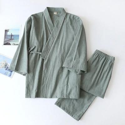 Spring/Autumn Kimono Mens Pajamas Men Sleepwear Male Thin Ninth Sleeve Lace-Up Top + Pants Loose Two-piece Homewear