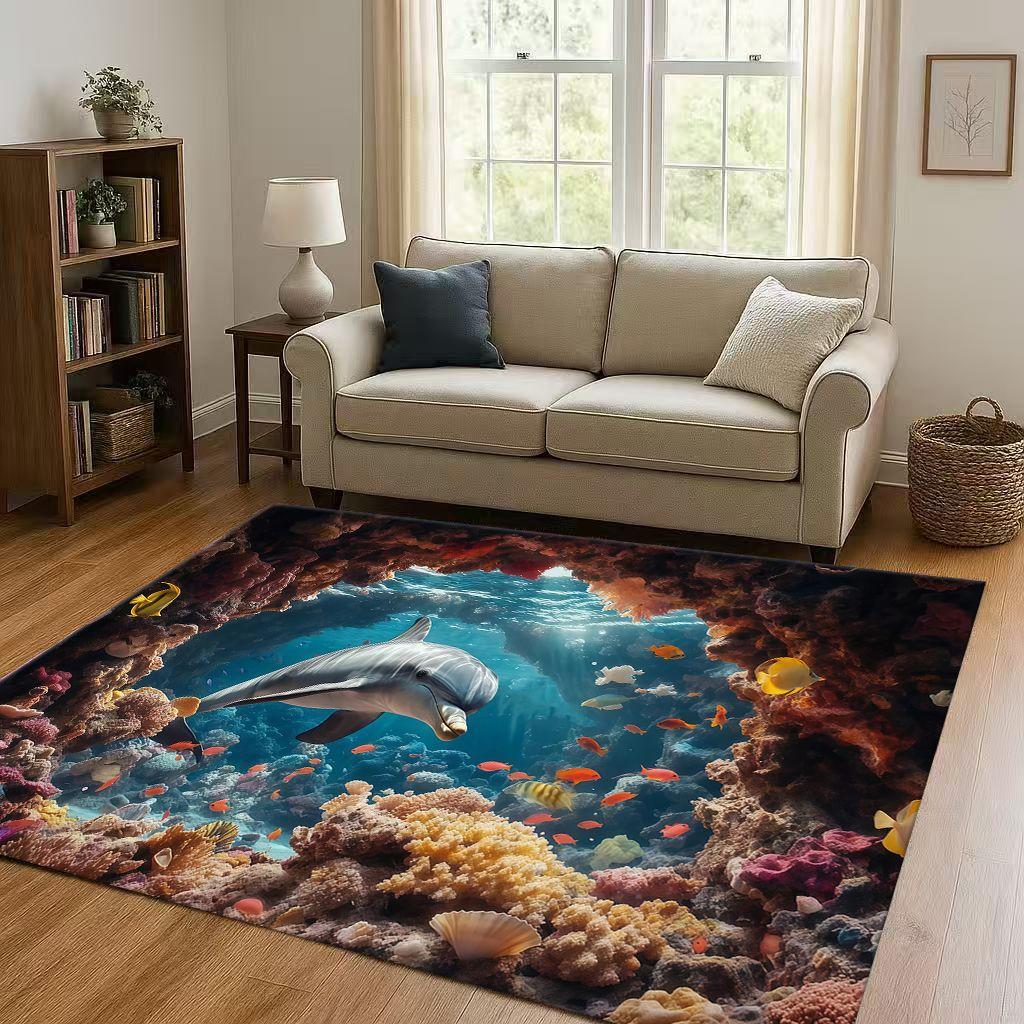 New 3D Illusion Underwater World Breaking Wall Living Room Non Slip Area Rug Carpet for Bedroom Playroom Sofa,Home Decor Doormat