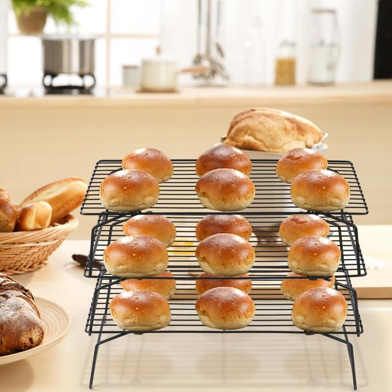 Stainless Steel 3 Layer Foldable Non Stick Wire Grid Baking Tray Cake Cooling Rack Oven Pizza Bread Holder BBQ Shelf Kitchen