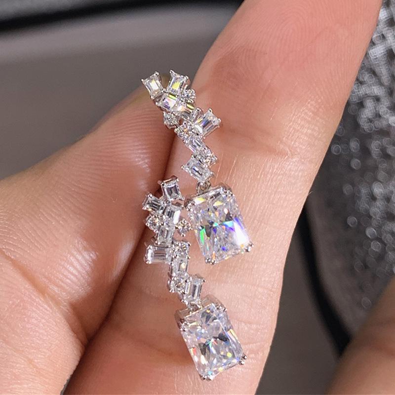 2025 New Trendy Irregular Zircon SIlver Needle Stud Earrings For Women Anniversary Gift Wholesale