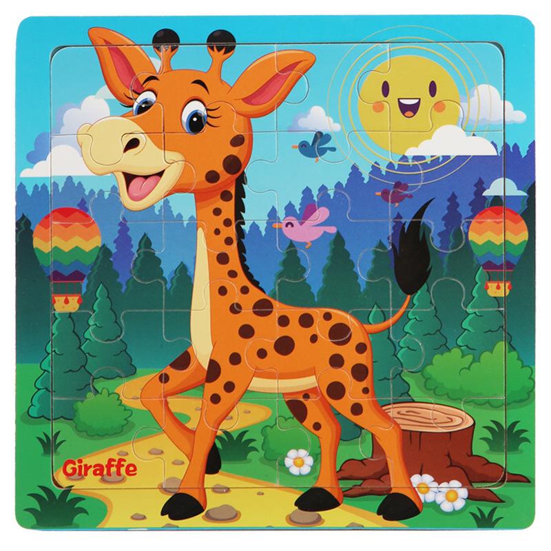 

New 20 Piece Wooden 3d Puzzle Cartoon Animal Vehicle Jigsaw Puzzle Montessori Educational Toys For Kids Baby 1 2 3 Years жирафовый