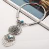 Vintage Geometric Alloy Necklace With Gemstone Leaf Tassel For Women
