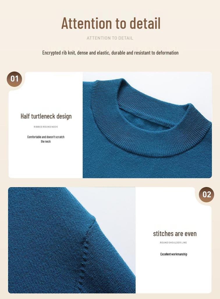 2025 Autumn/Winter Plus Size Men's Warm Half-High Neck Knit Sweater Pullover