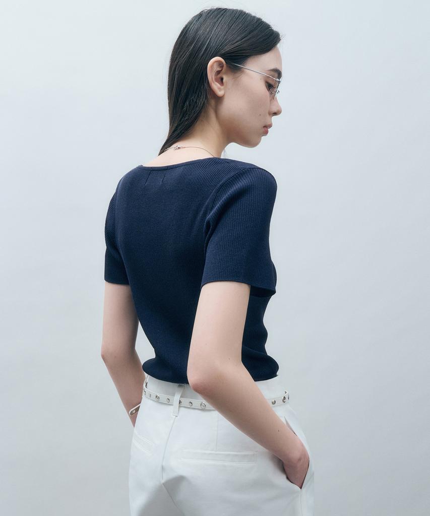 MONGDOL Ribbed Round Neck Short Sleeve Knit Mdkt075_8 Colors