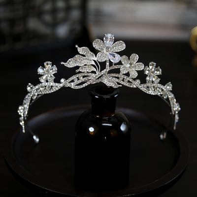 Korean New Style Luxurious and Atmospheric Zircon Flower Bride Wedding Crown Headdress Crown Tiara Hair Accessories