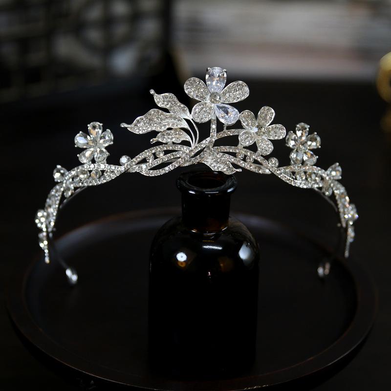 

Korean New Style Luxurious and Atmospheric Zircon Flower Bride Wedding Crown Headdress Crown Tiara Hair Accessories