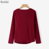 ZANZEA Women Casual Pile Collar Solid Color Long Sleeve Blouse