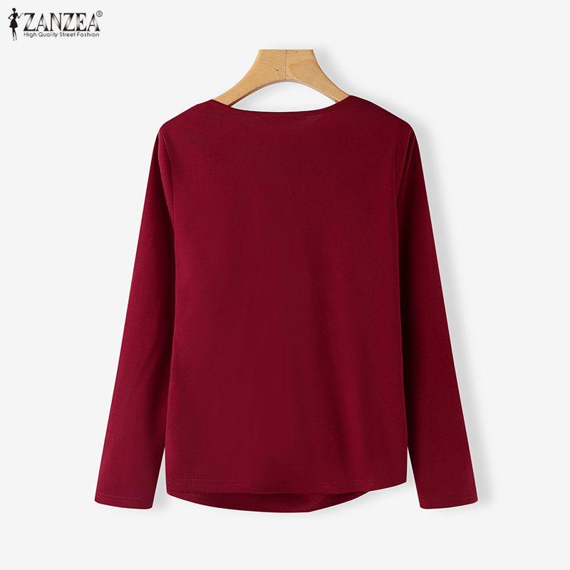ZANZEA Women Casual Pile Collar Solid Color Long Sleeve Blouse
