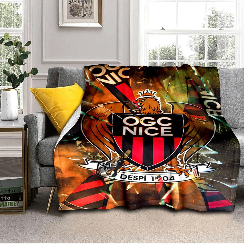 Ogc Nizza Wappen Kunstwerk Decke Leicht Ideal Bettwäsche Decke Perfekt für Reisen, Camping, Wohnzimmer, Büros, Sofas, Fan Weihnachtsgeschenk