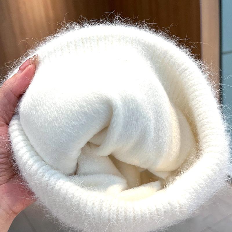 Angorakaninchenfell Mützen Flauschig Gestrickt Korea Luxushaube Damen Weich Warm Skullies Mützen