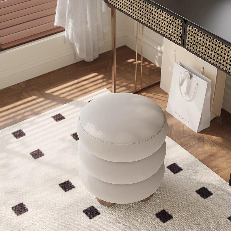 Sgabello da Toeletta Lussuoso Stile Cremoso - Sgabello Rotondo in Lana per la Camera da Letto delle Ragazze, Pouf Decorativo Minimalista, Comodo Poggiapiedi