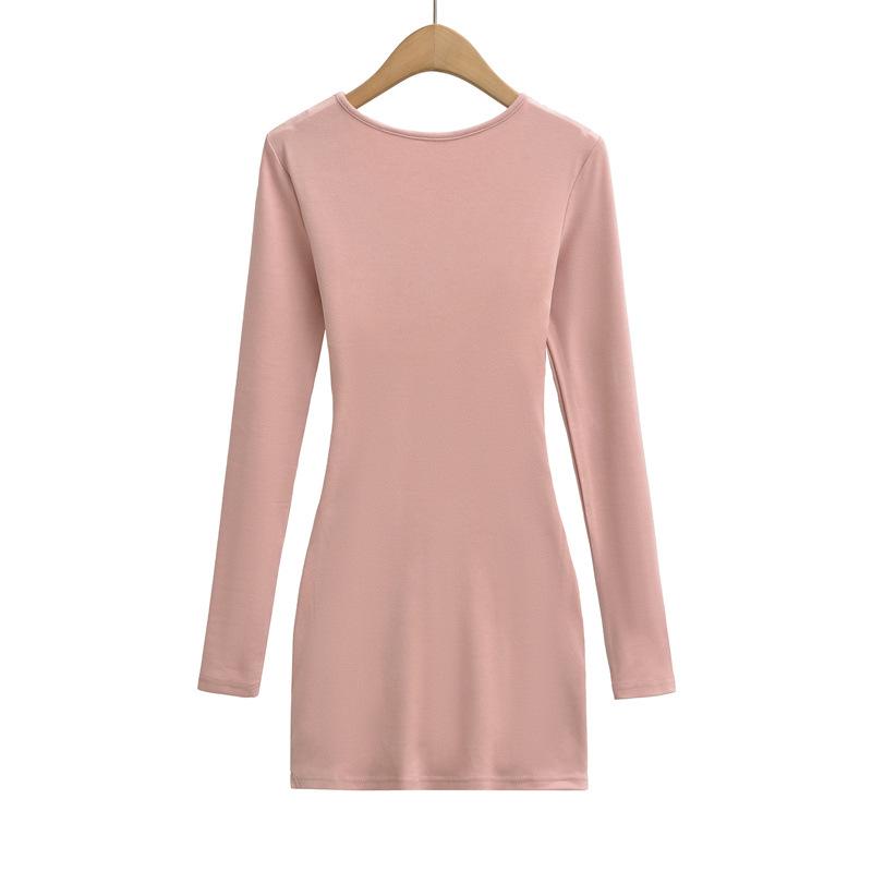 Sexy Deep V-Neck Pleated Slimming Mini Dress for Women - Autumn and Winter Base Layer