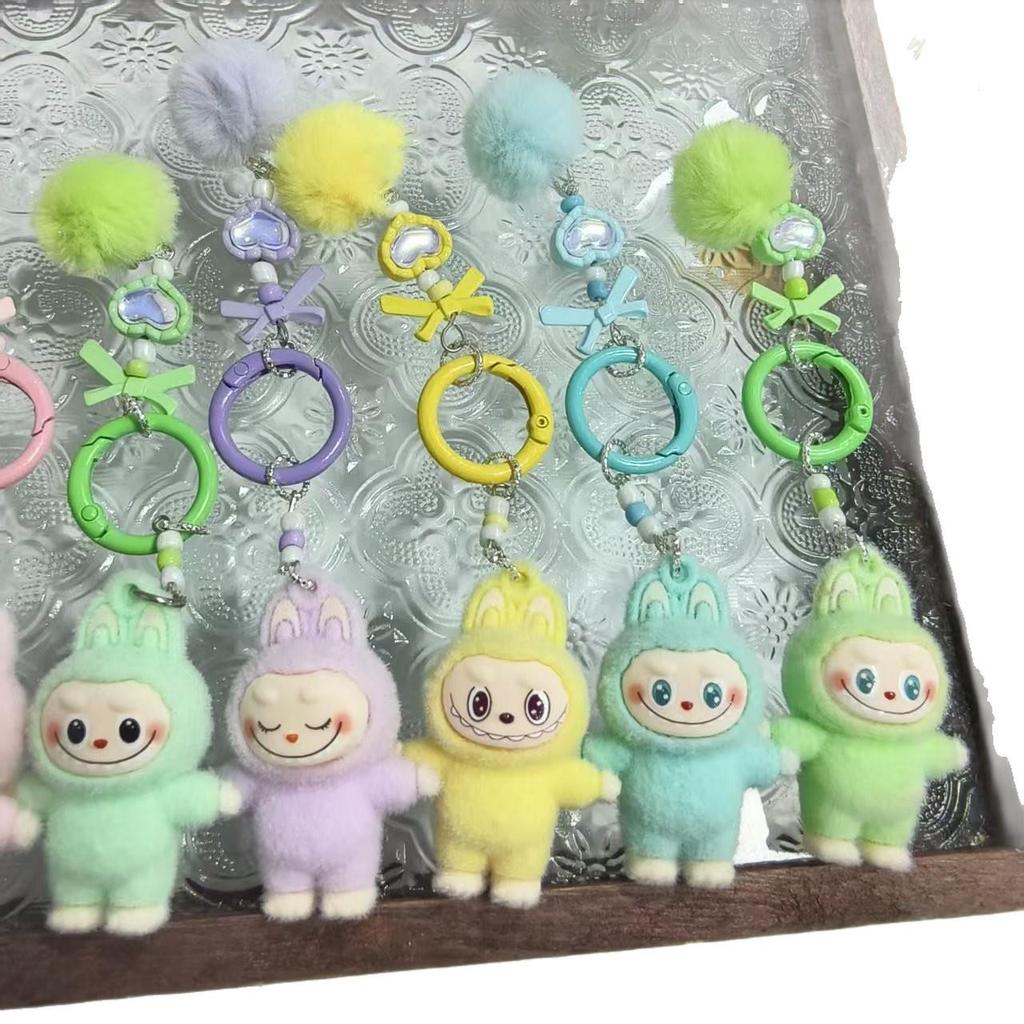 Labubu Tkanina Urocze Ziarno Stojące Flokowane Torba Labubu Para Brelok do Kluczy do Samochodu Ozdobny Wisiorek Łańcuszek do Telefonu Komórkowego