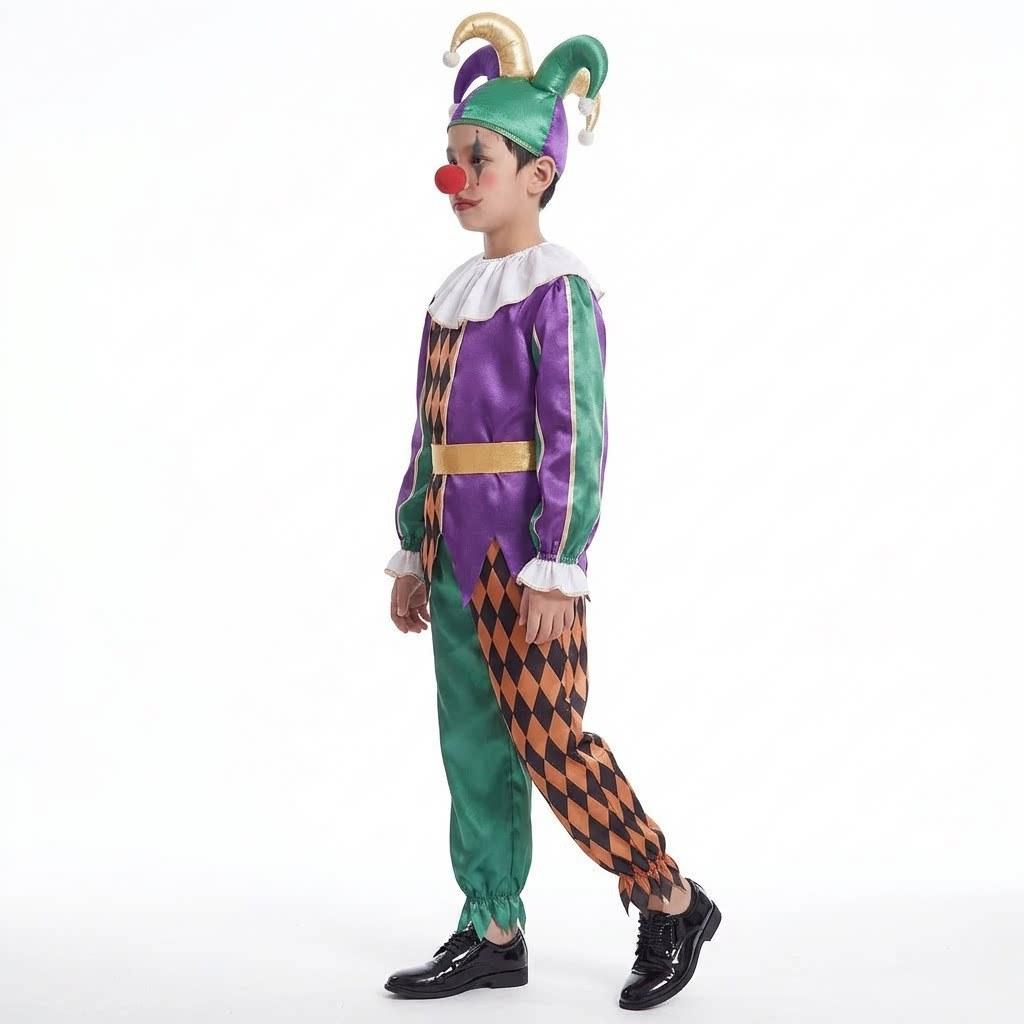 Carnival Clown Costume Set With Satin Fabric For Stage Performance In Adult And Teen Sizes