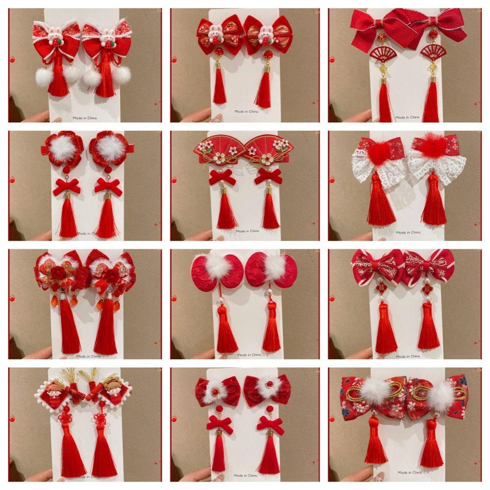 Plush Children Red Bow Hairpin Cat Ears Hanfu Hair Sticks All-match Ancient Style Hairpin  Girls