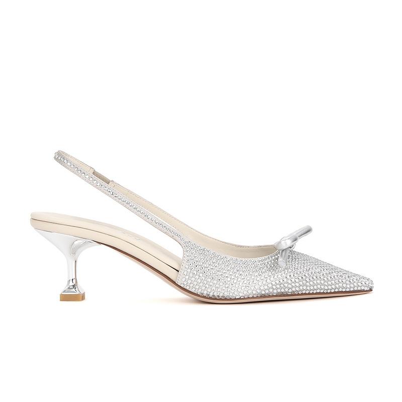 

High-end sheepskin version~ Su Yinyin s same Amiu gypsy rhinestone bow high-heeled sandals women s wedding shoes 40