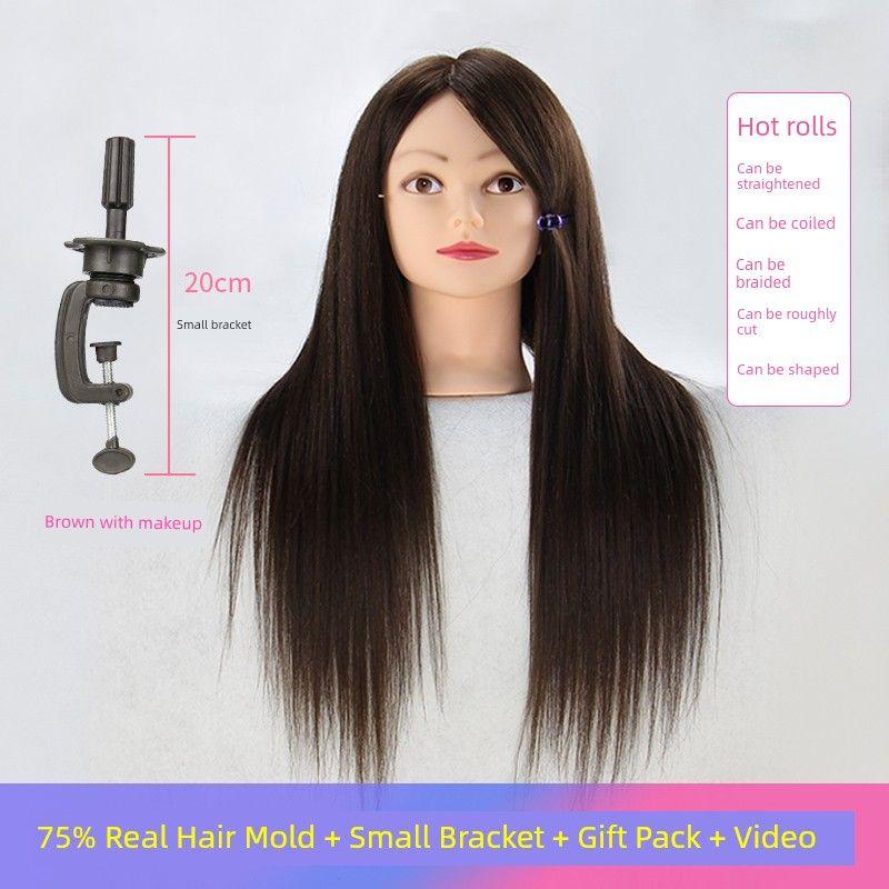 

Hairdressing Mannequin Head Practice Hairstyle Learning Makeup Artist Wig Model Kids Hair Updo Special Model Doll Hairstyle All Real Hair 75% true brown makeup + small bracket + gift bag