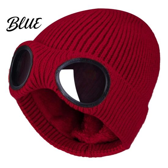 Caldo Berretto Morbido in Acrilico Lavorato a Maglia con Occhiali Unisex Cappello Invernale Foderato in Pile Antivento Termico Cuffia per Ciclismo Sci Moda da Strada