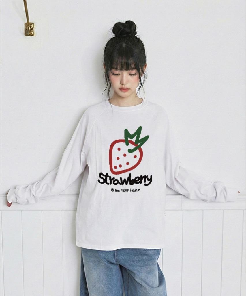 Deomopeuhauseu Strawberry Morf Print Oversized Long Sleeve White