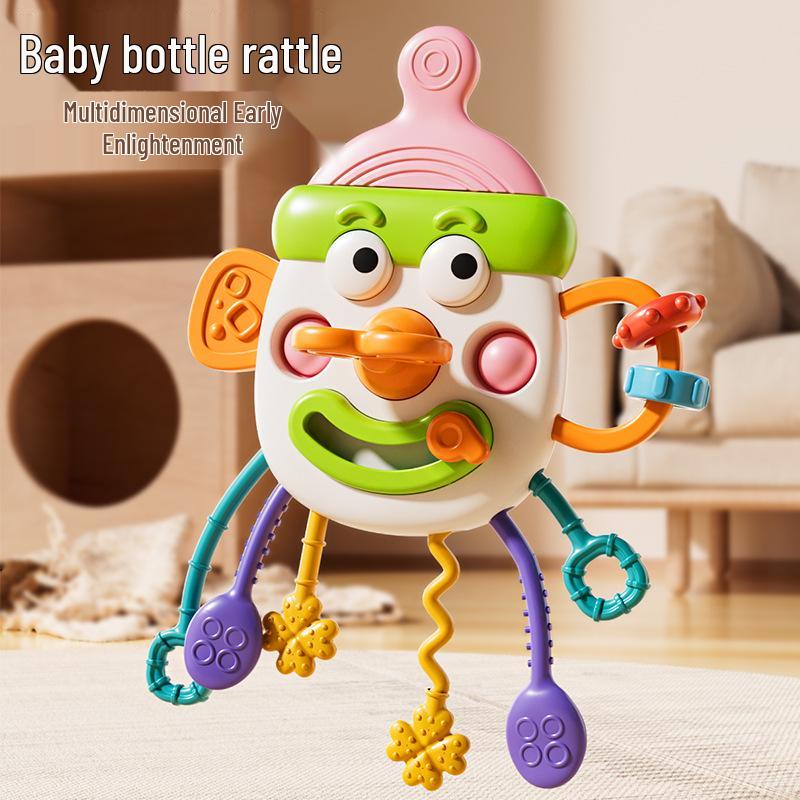 

Infant Pull-Along Rattle Toy: Hanging Ornament & Grasp Training for 3-6 Month Newborns