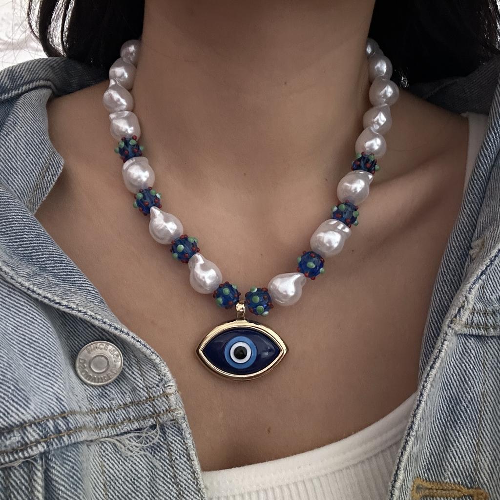 Best-selling Handmade Glazed Turkish Eyes Lucky Acrylic Pearl Beaded Necklace