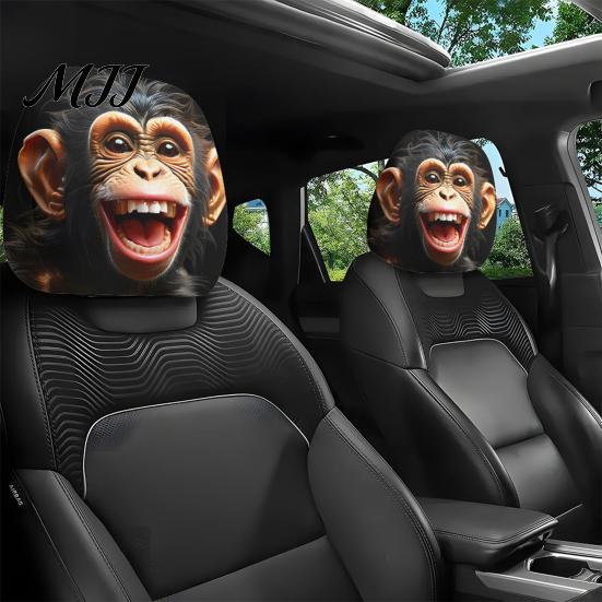 Protective Covers for Car Seats 2PCS Universal Knitting Headrest Cover, Dog/Cat/Tiger/Monkey Fit Auto Accessories Printed, Breathable Stretch Vehicle