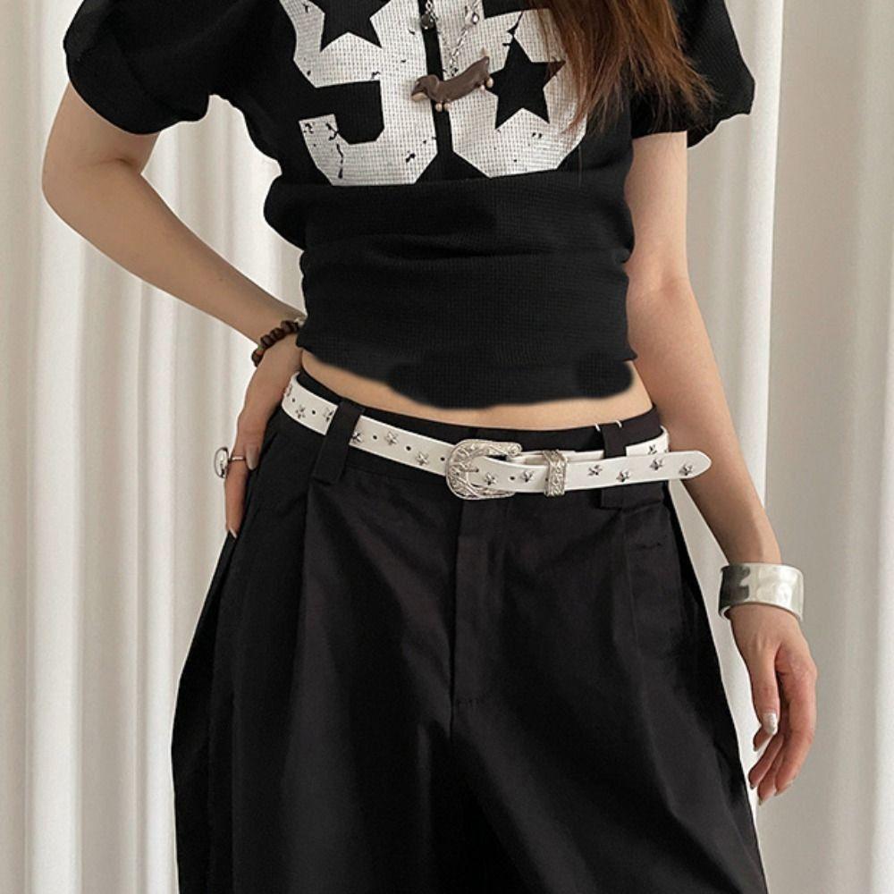 Pu Leather Y2K Jeans Belt Carving Women's Waist Belt Casual Punk Style Belt  Party
