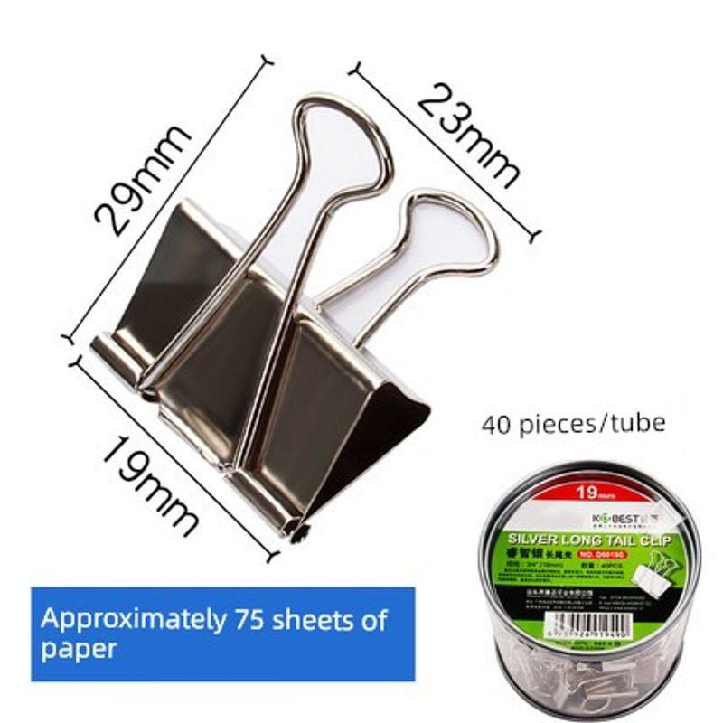 

Metal Folder Silver Simple Long Tail Clips Stationery Journal Cute Color Office Binder Clip Test Paper Clip Silver-19Mm-40 Pieces