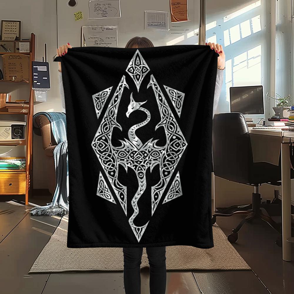 1PC Skyrim Print Flannel Blanket, High quality Comfortable for All Seasons, Home Decor, Warmth and Comfort, Perfect for Christmas Gifts166