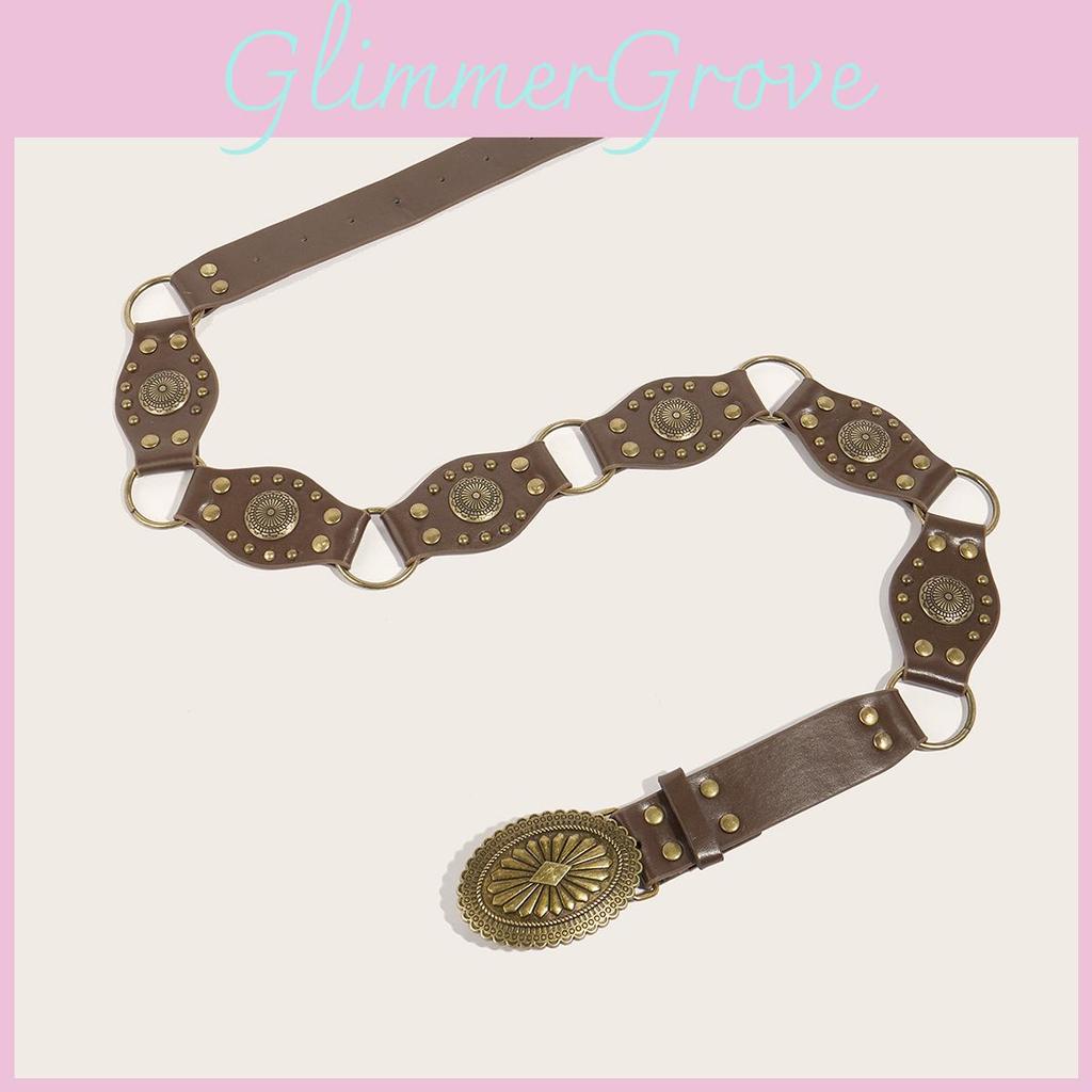 Retro Street Fashion Hollow Circle Pu Leather Belt With Metal Buckle For Women