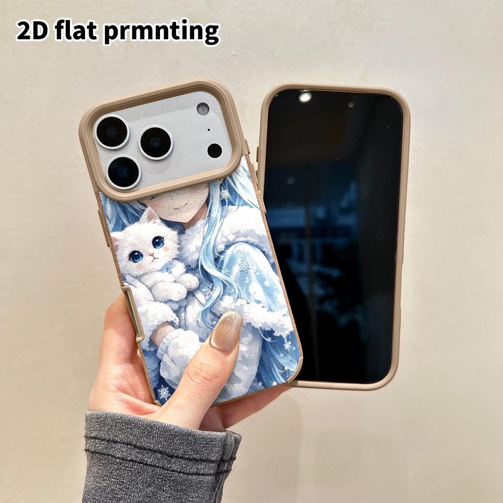 Phone Case: 2D Flat Lambskin Suitable for iPhone 18 17 16 15 14 13 Pro Protective Case, Anime Girl, Christmas and Halloween Gift
