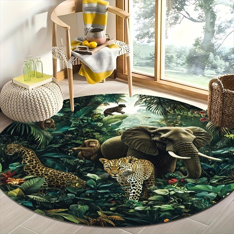 Luxury Jungle Animal Pattern Round Shape Floor Mats Kitchen Hallway Runner Rug Bedroom Living Room Soft Carpet Non-slip Area Rug