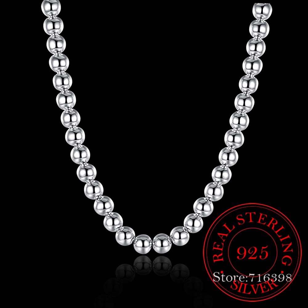 925 Silber 4mm/8mm/10mm Glatte Perlen Kugelkette Halskette Für Frauen Trendiger Schmuck für Hochzeit Verlobung/gadaz
