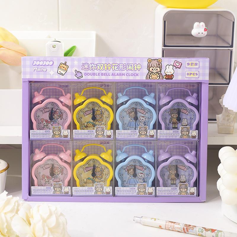 Mini floral wrought iron alarm clock Dopamine small chirp clock fun cute bedroom desktop creative small alarm clock