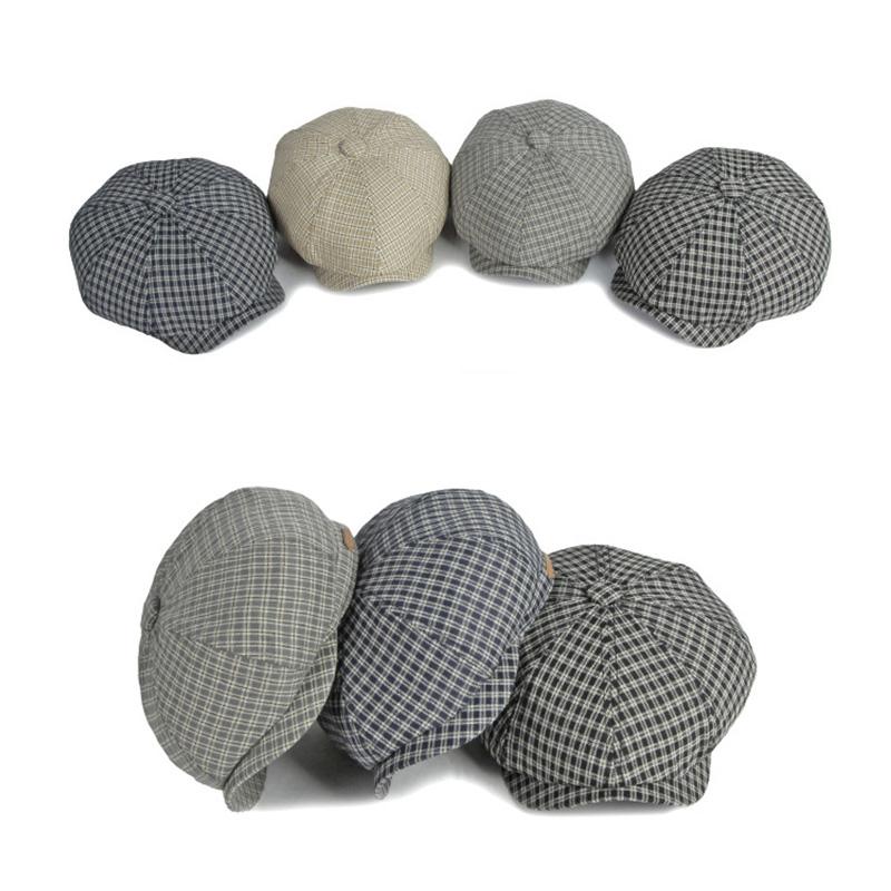 Spring Summer Octagonal Hat Men Women Little Plaid Eight-blade Painters Newsboy Cap Cotton Herringbone Flat Cap Dad Beret Hat