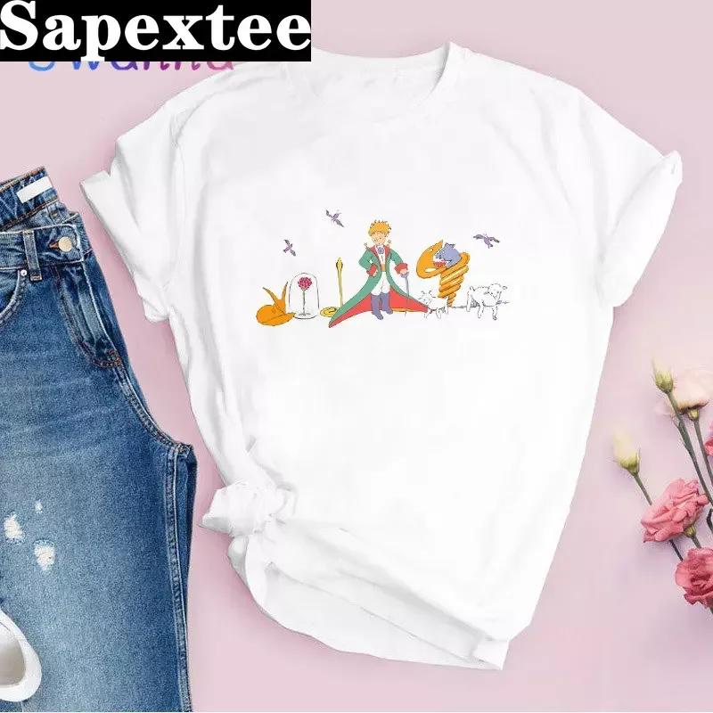 Kawaii Arrival Little Prince Printed Unisex T Shirt Cartoon Short Sleeve Tshirt Female Harajuku Ladies Tshirts Pro Choice Y2k Top