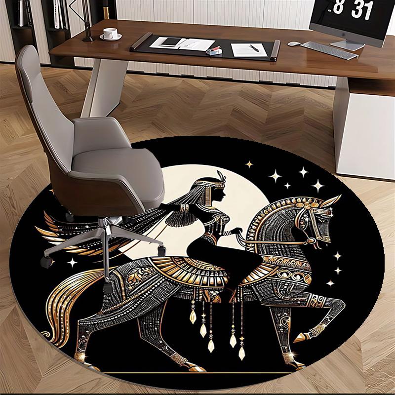 Egyptian Goddess,Moonlit Horseback Ride Chair mat Round Rug-Office carpet, Machine Washable, Non-slip, Suitable for Living Rooms, Bedrooms,