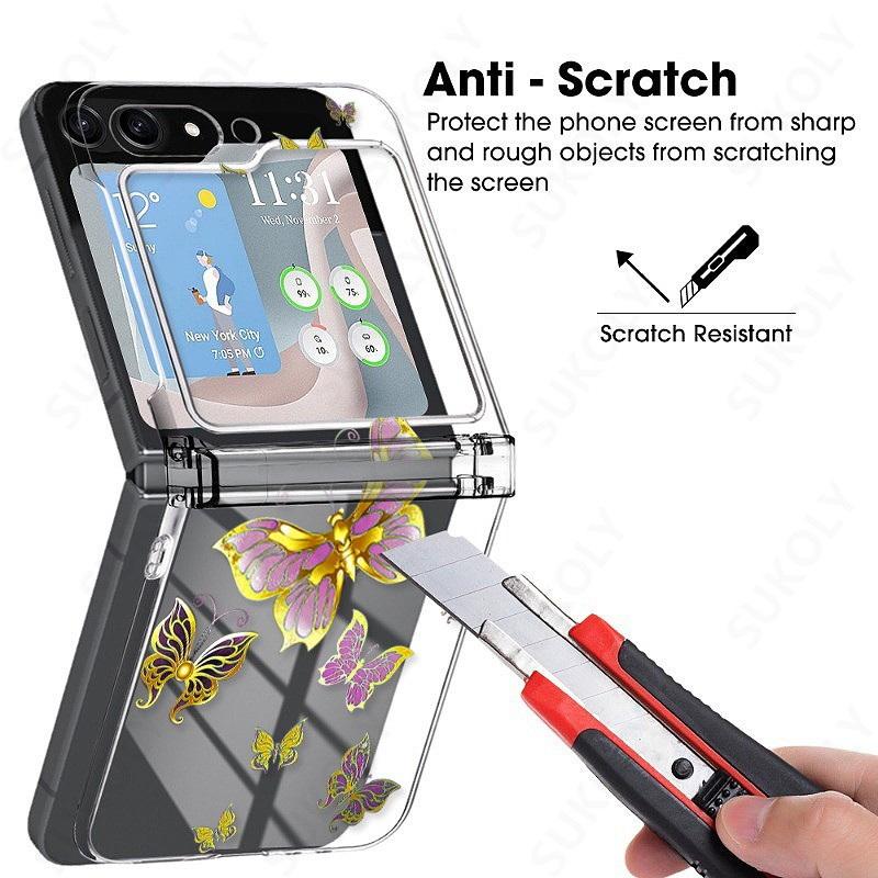 Pro Samsung Galaxy Z Flip6 Flip5 Flip4 Průhledné pouzdro Vzor motýla Skládací průhledný kryt Pro Samsung Galaxy Z Flip 6 5 4 3