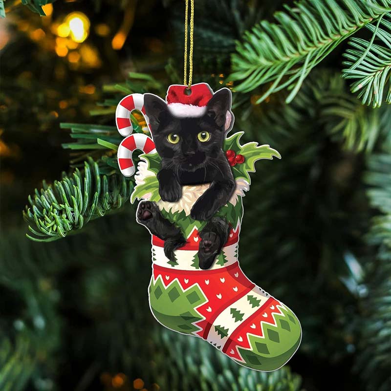 Śmieszne ozdoby czarnego kota, 3,15 cala wysokości słodki kot świąteczne dekoracje, ozdoby świąteczne, wiszące choinki, ozdoby na wierzch drzewa